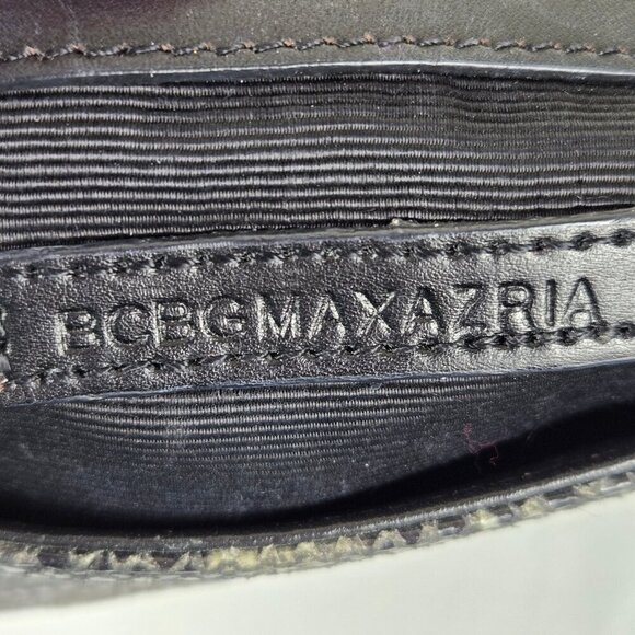 BCBGMaxAzria Leather Snakeskin Print Clutch Silver Stud Embellishment Black Trim - Picture 12 of 16